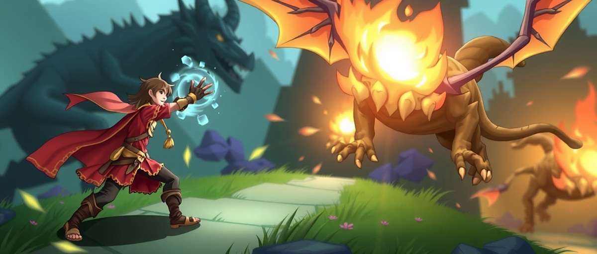 Miyapur Magic Combat System Miyapur Magic gameplay showing character using magical abilities in a battle against mythical creatures