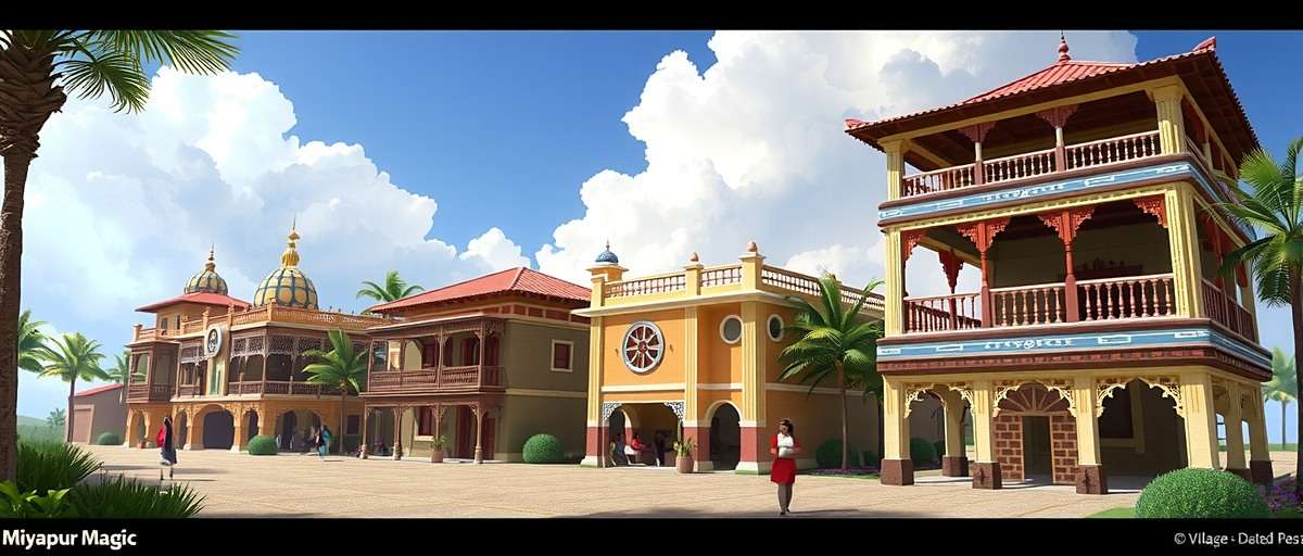 Miyapur Magic Future Updates Concept art for upcoming Miyapur Magic village expansion featuring rural Indian architecture and lifestyle